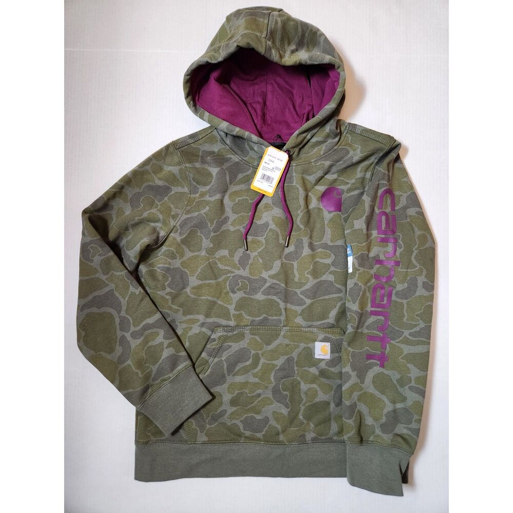 Carhartt Women’s Relaxed Fit Midweight Logo Sleeve Graphic Hoodie Medium Camo